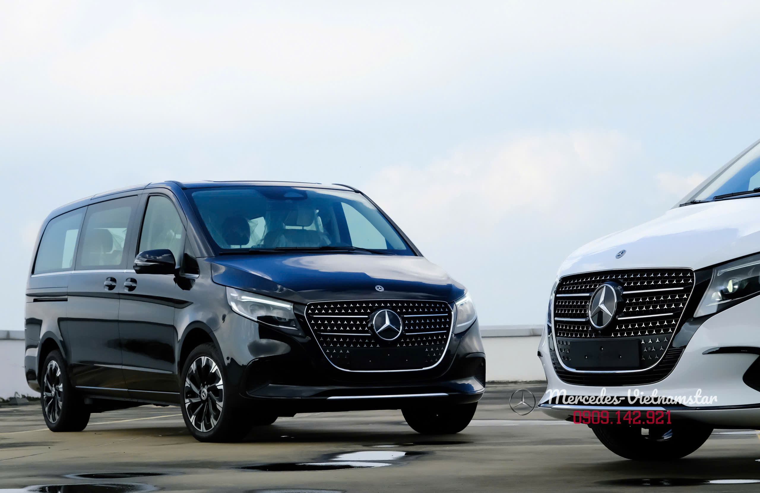 So sánh ngoại thất V300 Avantgarde Trắng và V300 Avantgarde Màu Đen tại showroom.