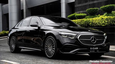 Cận cảnh đầu xe Mercedes E350e Plugin Hybrid với ngôn ngữ thiết kế Sensual Purity